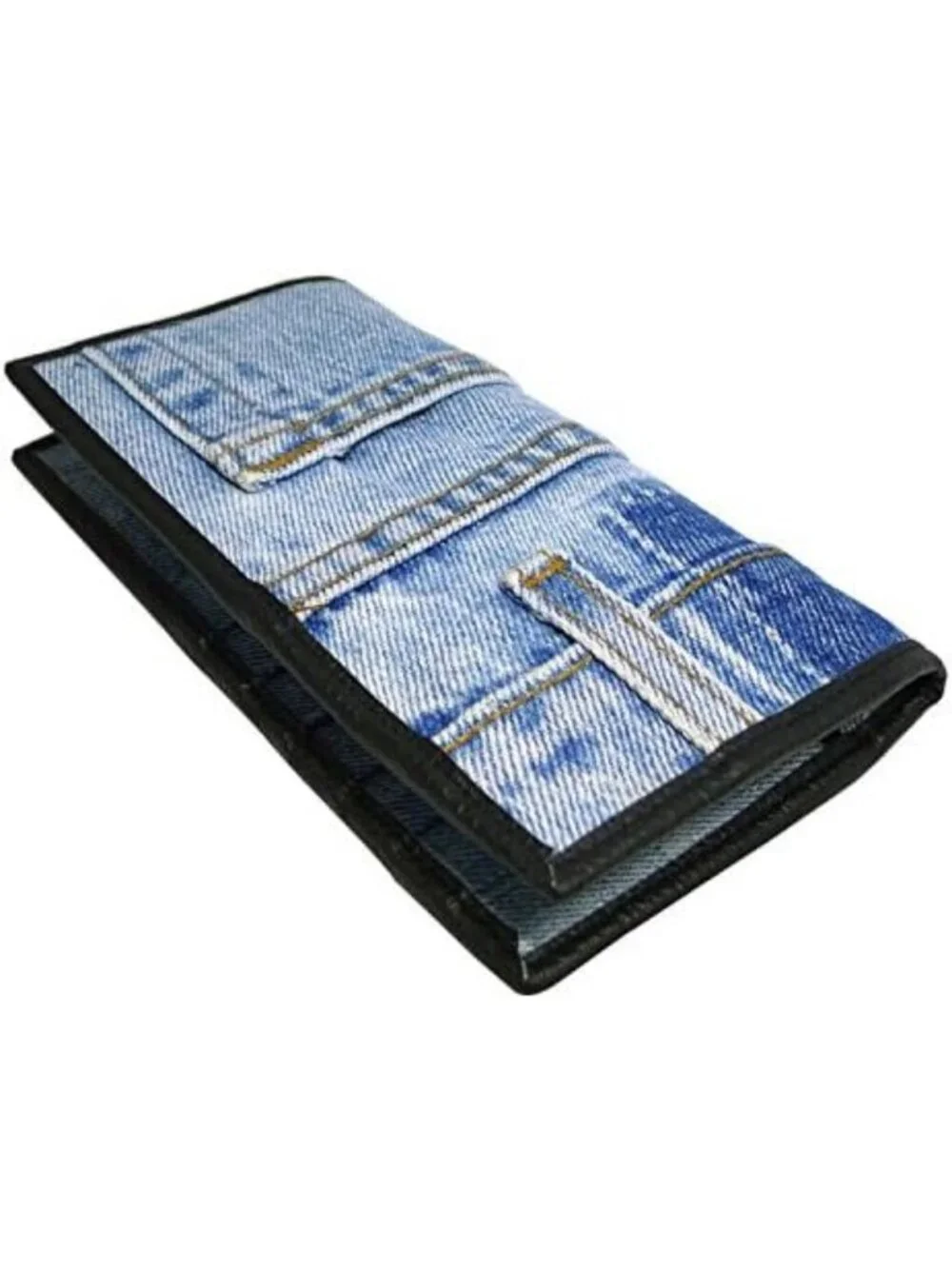 Upcycled Blue Denim Bi-Fold Wallet with ID Window & Coin Pocket - Unisex